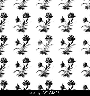 Vintage rose contour transparent vecteur, grande conception pour tout usage. Vintage Floral seamless pattern. Linéaire mode illustration avec une rose noire. Te Illustration de Vecteur