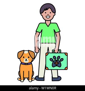 Jeune homme avec petit chien et kit médical vector illustration design Illustration de Vecteur