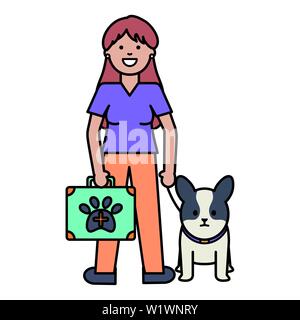 Jeune femme avec petit chien et kit médical vector illustration design Illustration de Vecteur