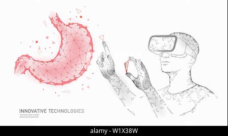 Les droits de l'homme médecin moderne l'exploitation d'un cancer de l'estomac. L'aide de la réalité virtuelle l'opération au laser. Casque VR 3D lunettes de réalité augmentée en ligne médecine Illustration de Vecteur