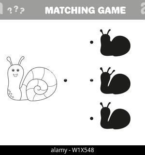L'ombre d'enfants Match jeu de puzzle avec escargot et trois choix de silhouette Illustration de Vecteur