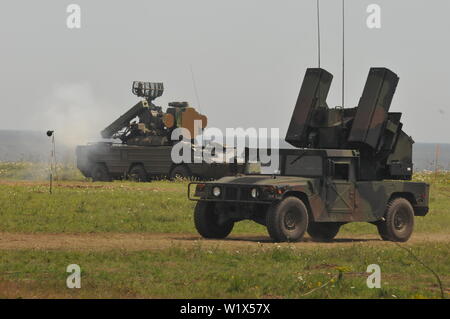 Un système d'armes Avenger durs lors d'un feu de tir de missiles à courte portée près de Shabla, Bulgarie, Juin 12, 2019 19 au cours de l'exercice Shabla. Le système était exploité par des soldats avec 5e Bataillon, 4e Régiment d'artillerie de défense aérienne. SHABLA 19 est un accord bilatéral, conjoint de défense aérienne de l'exercice de tir réel organisé par les forces armées bulgares à Shabla, Bulgarie, du 10 au 14 juin 2019. SHABLA 19 est un conçu pour améliorer la préparation et l'interopérabilité entre la Force aérienne bulgare, de la Marine et de la Force terrestre, et la 10e armée de l'air et commande de la défense antimissile, de l'armée américaine en Europe. Banque D'Images