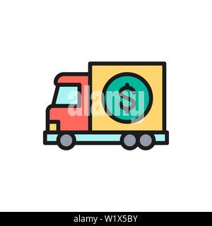 L'argent, vecteur de camion en espèces du transfert bancaire, location de télévision sur l'icône de la ligne de couleur. Illustration de Vecteur