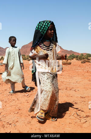 Portrait de Toubou, ou Tubu femme - 10 novembre 2018 Demi village à Fada, l'Ennedi, Tchad Banque D'Images