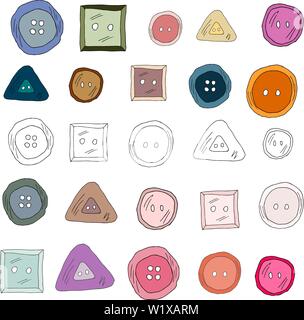 Ensemble de boutons de couture en couleur. Doodle hand drawn vector illustration Illustration de Vecteur