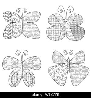 Zentangle set papillon adulte pour livre de coloriage antistress sur fond blanc. Illustration de l'art zen Illustration de Vecteur