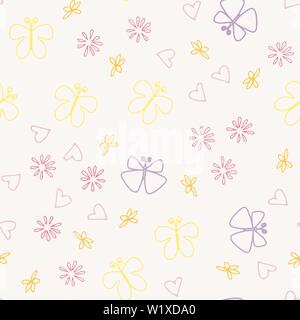 Multicolore transparent background doodle avec fleurs et papillons. Vector illustration pour l'emballage et l'impression sur tissu. Illustration de Vecteur