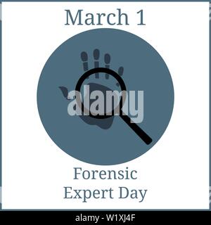 Expert en médecine légale 24. Calendrier de mars. Empreinte de main avec l'icône en forme de loupe. L'identification personnelle. Vous pouvez chercher des indices. Vector illustration. Illustration de Vecteur