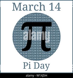 Le jour de Pi. Constante mathématique. Le 14 mars. Calendrier de mars. Rapport entre la circonférence d'un cercle à son diamètre. Nombre Pi constante Illustration de Vecteur