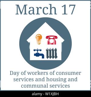 Jour des travailleurs des services aux consommateurs et de logement et les services communaux. Ensemble de 4 icônes Utilitaires dans la maison. Symboles du pouvoir, de l'eau, de gaz, de chauffage. Vector Illustration de Vecteur