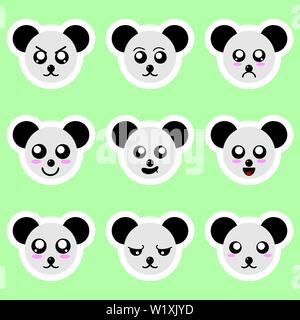 Ensemble d'autocollants panda. Différentes émotions, d'expressions. La vignette en style d'anime. Vector Illustration pour votre conception. Illustration de Vecteur