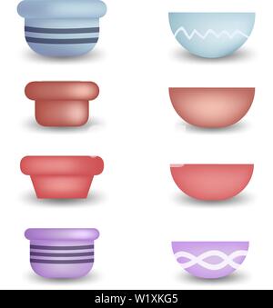 Ensemble de pots de fleurs géométriques différents. Vase et pot en argile pour fenêtre, décoration de maison et de bureau. Vector illustration isolé sur blanc zone Illustration de Vecteur