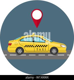 Voiture Taxi en télévision Style. Vue de côté. Voiture jaune Taxi Cab isolé sur fond blanc. Service de Taxi pour l'App, Transport Company annonce, l'Infographie. Ve Illustration de Vecteur