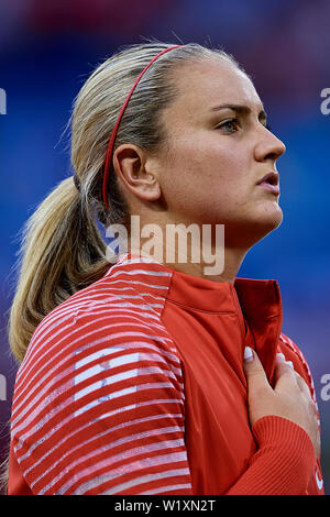 LYON, FRANCE - 02 juillet : Lindsey Horan des USA cherche sur avant la 2019 Coupe du Monde féminine de la fifa France match de demi-finale entre l'Angleterre et USA au Stade de Lyon le 2 juillet 2019 à Lyon, France. (Photo de David Aliaga/MO Media) Banque D'Images