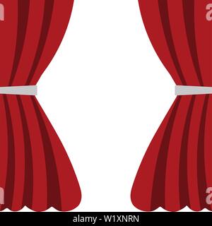 Rideaux en velours de soie rouge isolé sur fond blanc. Télévision Cartoon Style. Vector illustration pour votre conception. Illustration de Vecteur