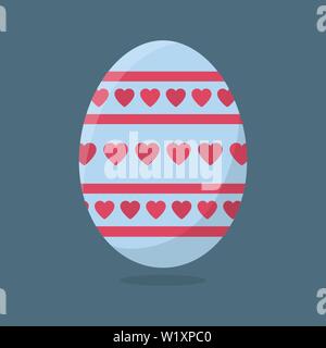 Oeuf de Pâques vecteur isolé sur fond gris. Oeufs colorés avec des Cœurs et des rayures tendance. Style plat. Pour les cartes de Vœux, invitations. Illus vectoriel Illustration de Vecteur