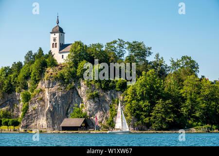 Johannesberg Chapelle, Traunkirchen et le lac Traunsee à Salzkammergut, Autriche Banque D'Images