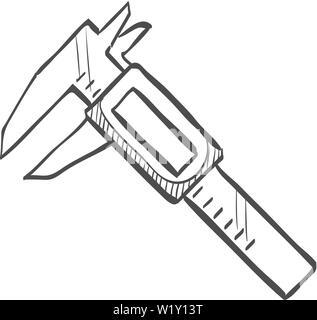 Dans l'icône de l'étrier numérique doodle sketch lignes. Précision de mesure équipement Instrument millimètre Illustration de Vecteur