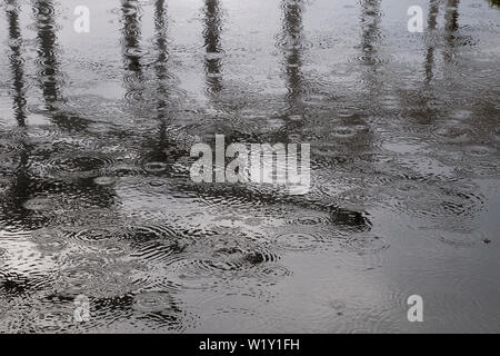 Sydney, Australie, de rides dans les flaques que la pluie tombe, avec des capacités dans de l'eau réflexions Banque D'Images