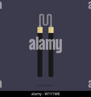 L'icône de nunchaku. Arme de Ninja. L'équipement des samouraïs. Style de dessin animé. Illustration vecteur propre et moderne pour la conception de web. Illustration de Vecteur