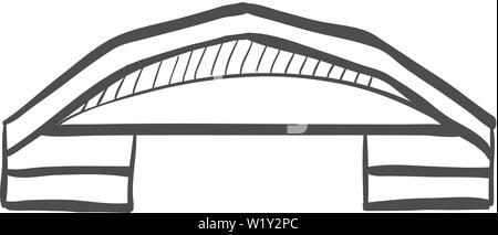 Hangar avion icône dans doodle sketch lignes. Entretien réparation Aviation bâtiment structure Illustration de Vecteur