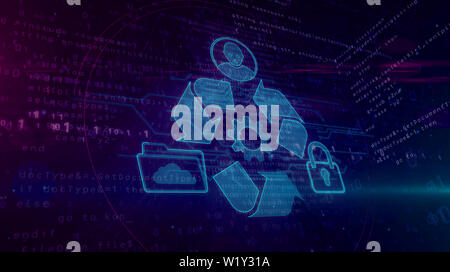 Gestion des données dynamiques hologramme sur fond futuriste. Concept moderne et futuriste de stockage des fichiers, la cybersécurité, l'ordinateur à l'aide de digital et p Banque D'Images