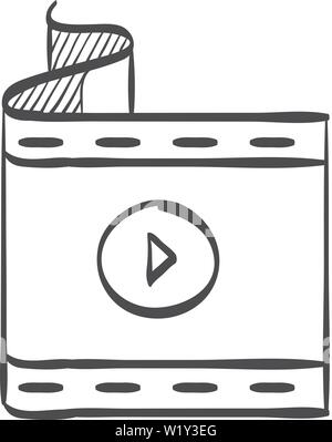 Film de cinéma dans l'icône doodle sketch lignes. Les données de l'ordinateur film streaming en ligne télécharger Illustration de Vecteur