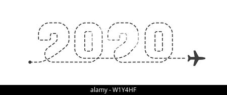 2020 avion trace en pointillé. Les lignes de route plane. Suivi de l'aéronef illustration vecteur de chemin Illustration de Vecteur