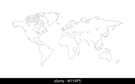 Carte du monde contour. La planète Terre ligne vectorielle illustration. Illustration de Vecteur