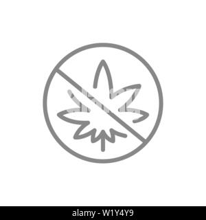 Interdit de signer avec l'icône de la ligne de feuille de cannabis. Pas de médicaments sign Illustration de Vecteur