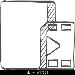 Film icône de dossier dans doodle sketch lignes. Fichiers informatiques cinema media player Illustration de Vecteur
