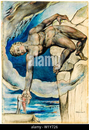 William Blake, Antaeus, qui dépeint Dante et Virgile, dans le dernier cercle de l'Enfer, aquarelle sur stylo et encre, 1824-1827 Banque D'Images