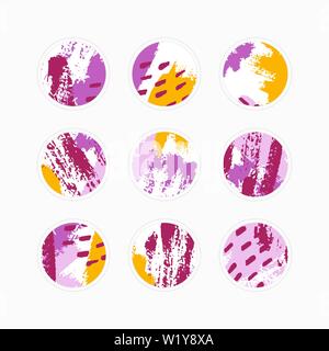 Vector set d'abstract mettent en évidence différents. couvre Modèles de conception des icônes pour des histoires de médias sociaux. Emblèmes du rond lumineux colorés coup de pinceau . Illustration de Vecteur