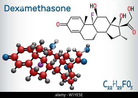 Molécule de la dexaméthasone. Ce traitement anti-inflammatoire est une hormone corticostéroïde glucocorticoid . Est utilisé pour traiter l'arthrite, et l'hormone immunitaire Illustration de Vecteur