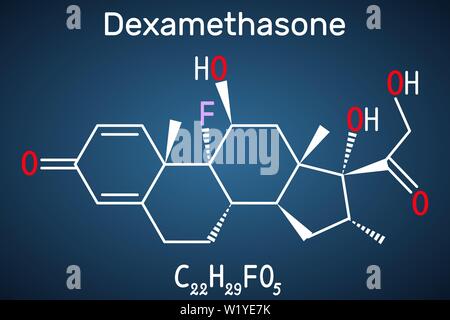 Molécule de la dexaméthasone. Ce traitement anti-inflammatoire est une hormone corticostéroïde glucocorticoid . Est utilisé pour traiter l'arthrite, et l'hormone immunitaire Illustration de Vecteur