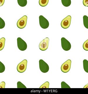 Modèle sans couture avec de la moitié et l'avocat général isolé sur fond blanc. L'alimentation biologique. Style de dessin animé. Vector illustration pour la conception, de l'arb, web Illustration de Vecteur