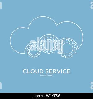 Logo du service Cloud modèle. L'icône de style de ligne de nuages avec des engrenages. Service de réparation en ligne concept. Illustration vecteur propre et moderne pour la conception de web. Illustration de Vecteur