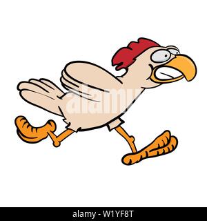 Cartoon illustration d'un drôle de poulet s'exécutant sur un fond blanc, vector illustration Illustration de Vecteur