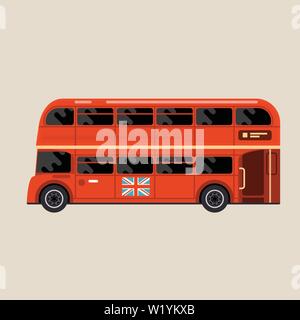 London Red Bus - bus double étage vue latérale, symbole de Londres Illustration de Vecteur