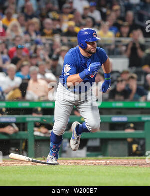 Pittsburgh, Pennsylvanie, USA. 3 juillet, 2019. Le voltigeur des Cubs de Chicago Kyle Hager (12) en action au cours de la Major League Baseball match entre les Cubs de Chicago et les Pirates de Pittsburgh au PNC Park, à Pittsburgh, en Pennsylvanie. (Crédit photo : Nicholas T. LoVerde/Cal Sport Media) Credit : csm/Alamy Live News Banque D'Images