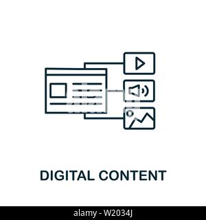 Icône de contour du contenu numérique. Elément de concept de ligne mince de la collection d'icônes de contenu. Icône de contenu numérique créatif pour les applications mobiles et l'utilisation du Web Illustration de Vecteur