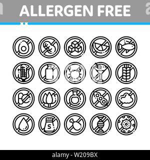 Produits sans allergènes fine ligne Vector Icons Set Illustration de Vecteur