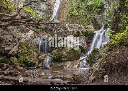 L'eau qui coule au-dessous Limekiln Falls. Limekiln State Park, Big Sur, Californie, USA. Banque D'Images