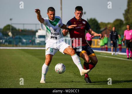 CARDIFF, Royaume-Uni. 4 juillet 2019. La Jordanie Agneau de Cardiff a rencontré le FC et Yann Marques du FC Progrès Niederkorn dans l'Europa League match à la Cardiff International Sports Stadium. © Photo Matthieu Lofthouse - Photographe indépendant Crédit : Matthieu Lofthouse/Alamy Live News Banque D'Images