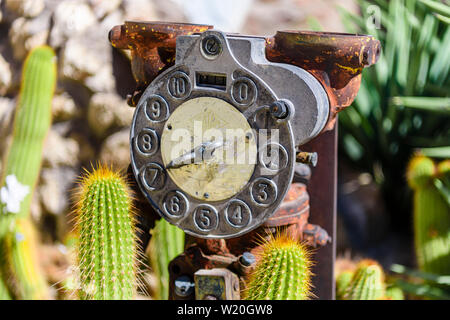 Ancienne pompe à essence entre cactus épineux plantes en solitaire, Sesriem, Namibie Banque D'Images