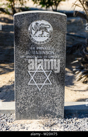 World War 1 memorial pour une solldier juif dans l'armée de la Rhodésie, en Namibie Banque D'Images