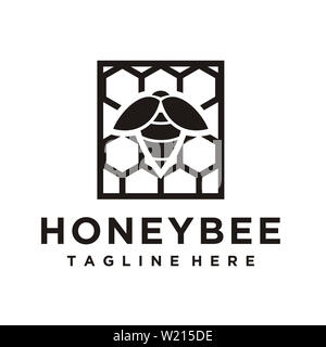 Conception de logo d'abeilles avec badge simple et minimaliste de style Banque D'Images