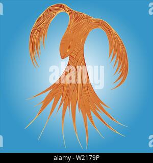Phoenix Fire bird Illustration et conception des personnages. Oiseau de feu Phoenix isolé sur fond blanc. Conception de tatouage animal japonais. Contours dessinés à la main, Illustration de Vecteur