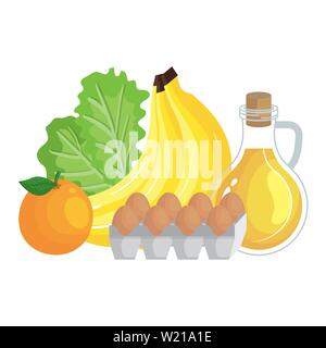 Huile d'olive avec des oeufs et des fruits Aliments sains icons Illustration de Vecteur