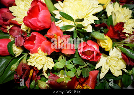 Superbe bouquet de fleurs différentes. Mélange de différentes couleurs d'œillets artificiel, pour la décoration Banque D'Images